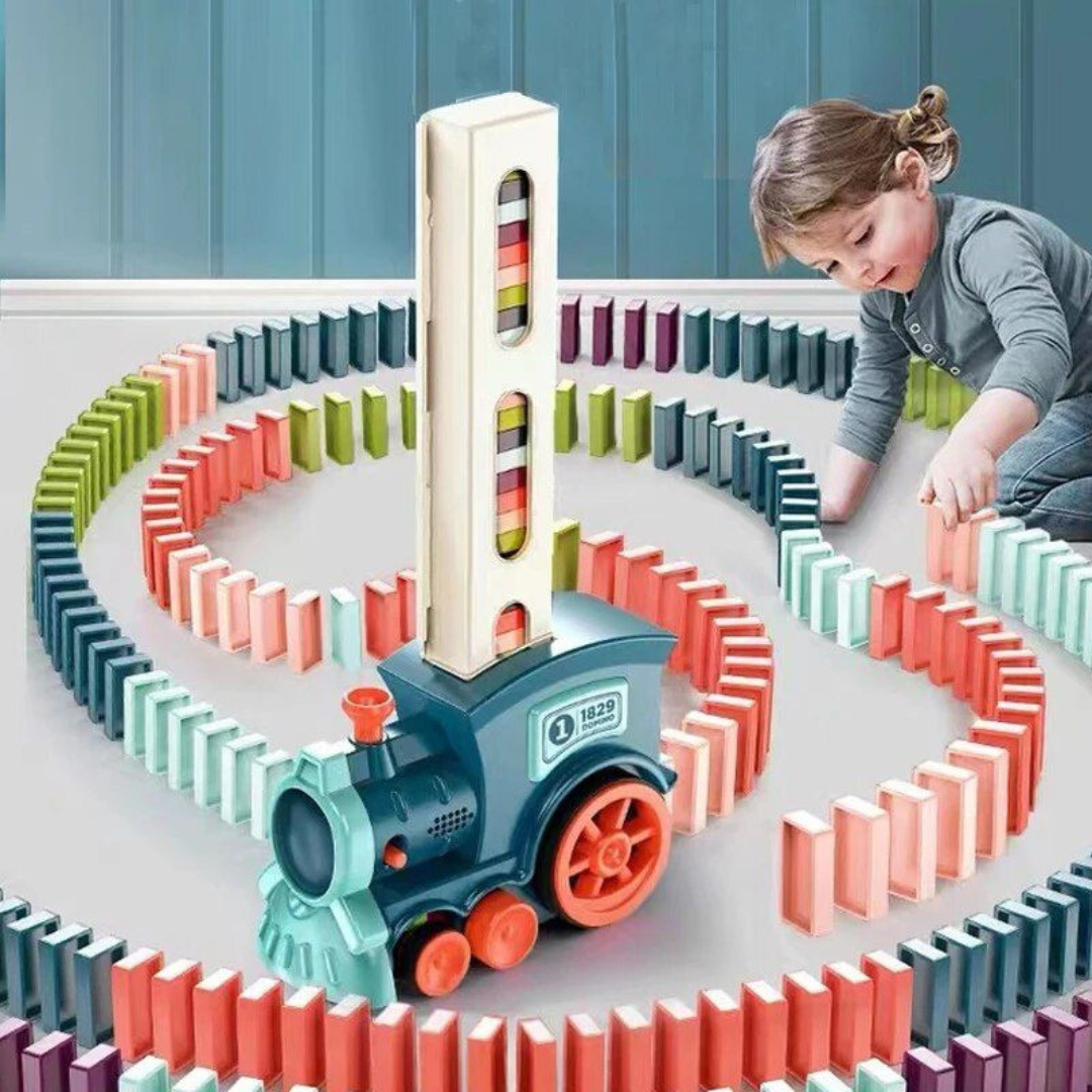 Treno Aurora Domino della linea Montessori con gioco automatico delle pietre