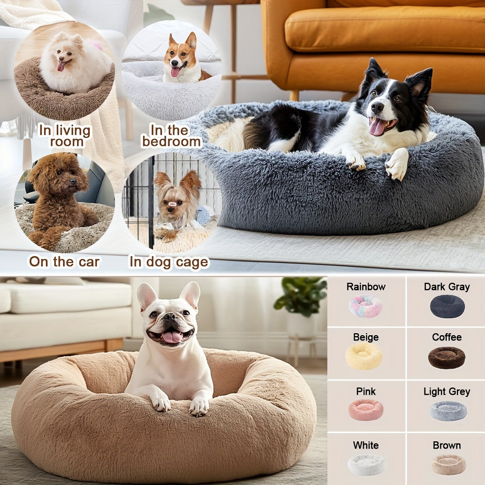 Hugafur Soft Faux Fur Donut Pet Bed For Dogs And Cats