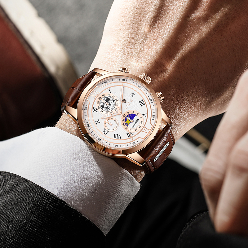 Klasické chronografové hodinky pro muže, elegantní a zároveň funkční luxusní náramkové hodinky