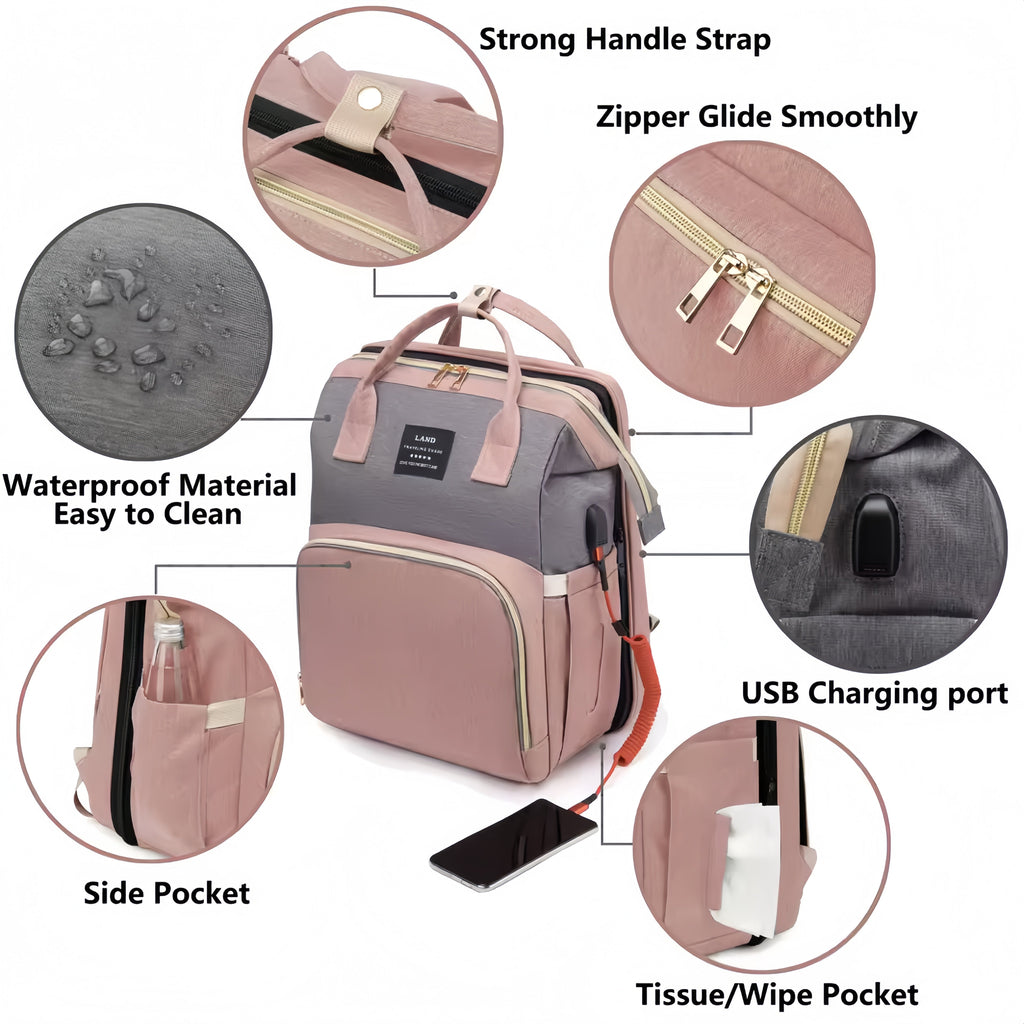 Diaper Bag With Built-In Portable Sleep Surface For Busy Parents On The Move