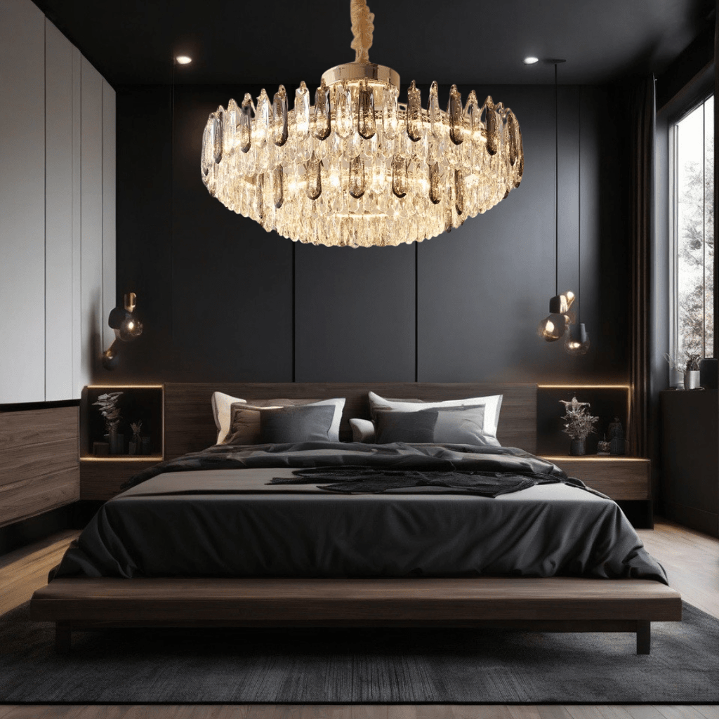 LumaAura krystalltaklampe med gull- eller kromfinish for moderne rom