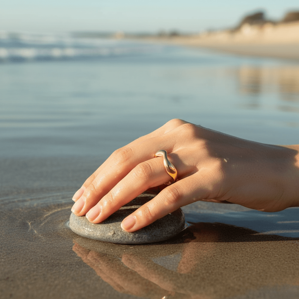 AzureTide Adjustable Silver Ring For Ocean Lovers, Minimalist Wave Design