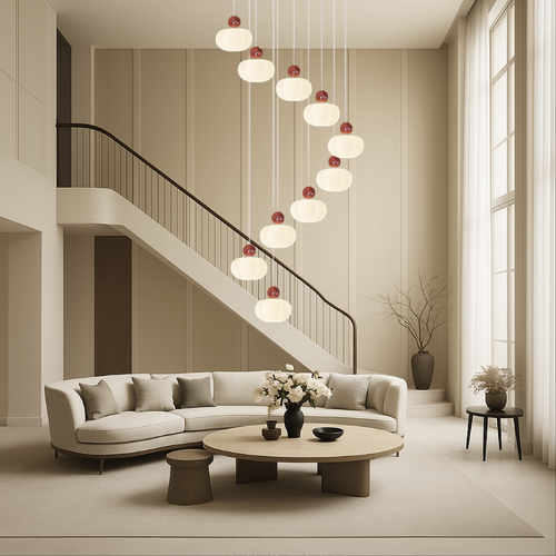 Lámpara de araña vertical crema estilo Art Deco Astra para escaleras