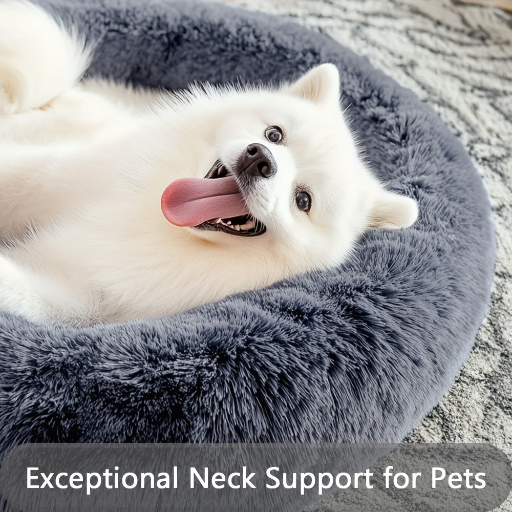 Hugafur Soft Faux Fur Donut Pet Bed For Dogs And Cats