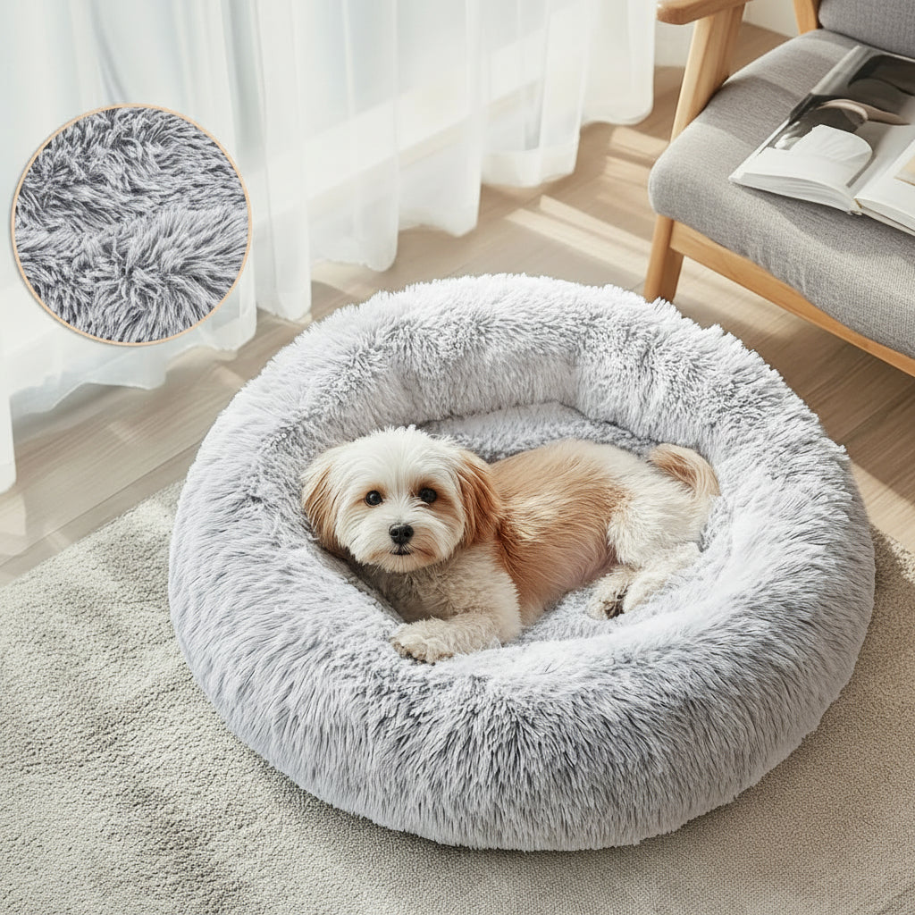 Hugafur Soft Faux Fur Donut Pet Bed For Dogs And Cats