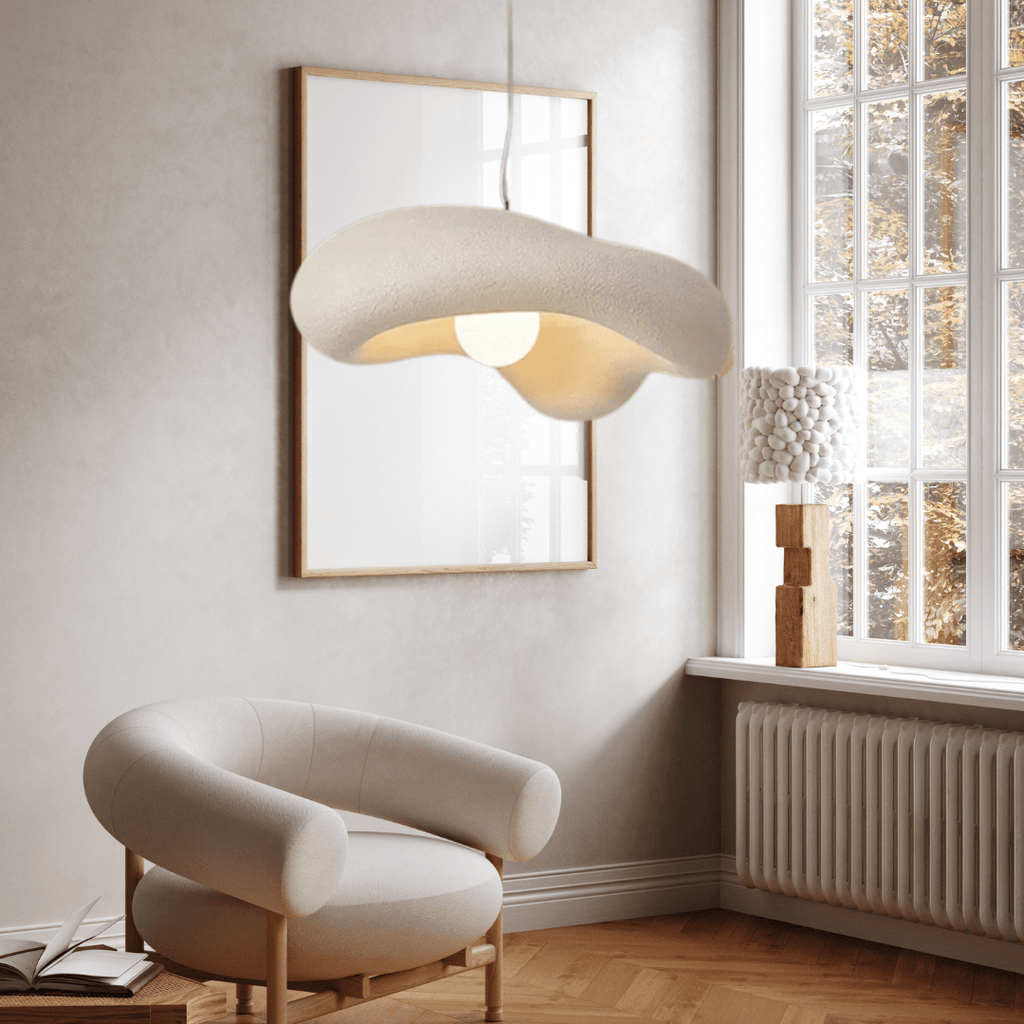 Kovara Nordic Wabi-Sabi Handcrafted Pendant Light With Polystyrene Lampshade