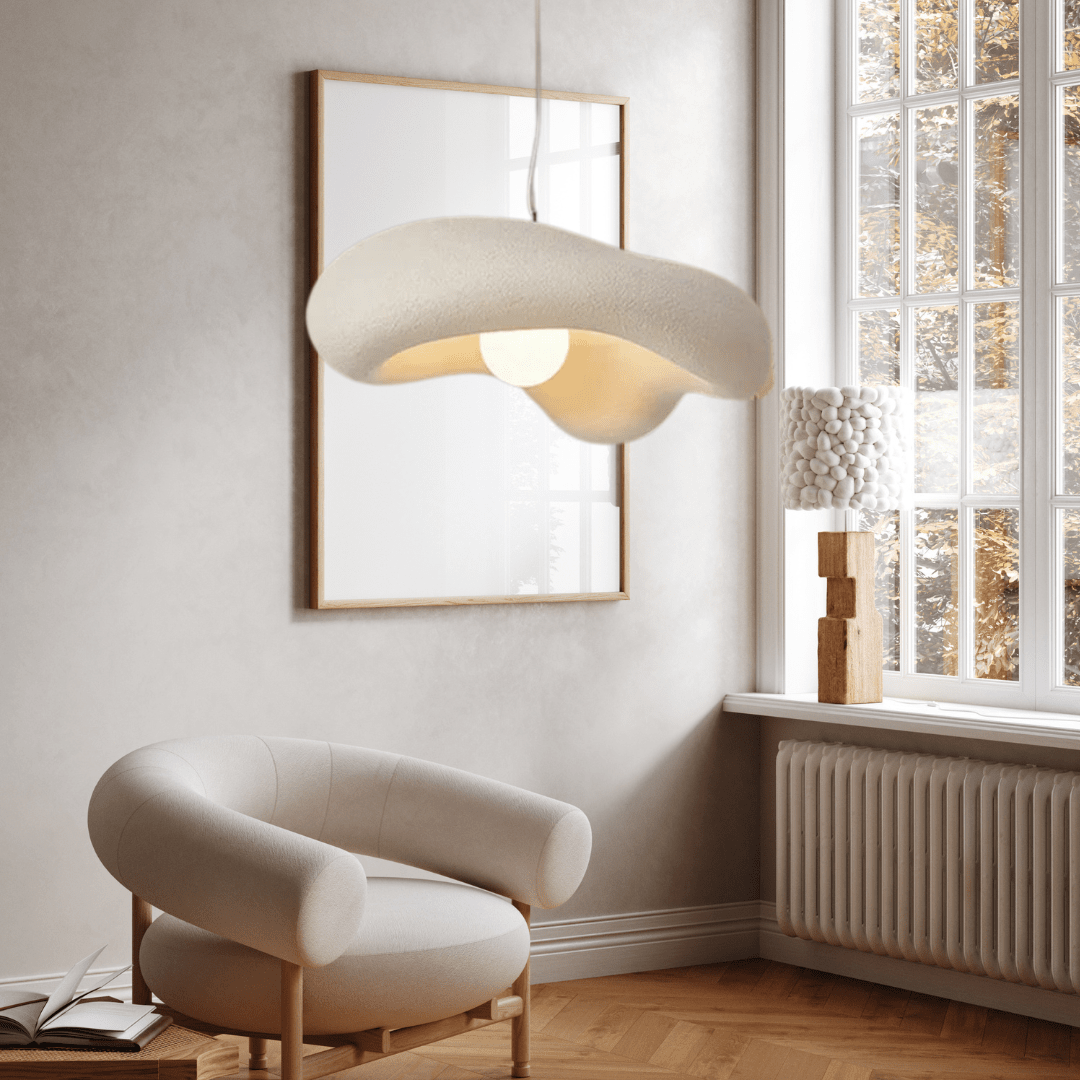 Kovara Nordic Wabi-Sabi Handcrafted Pendant Light With Polystyrene Lampshade