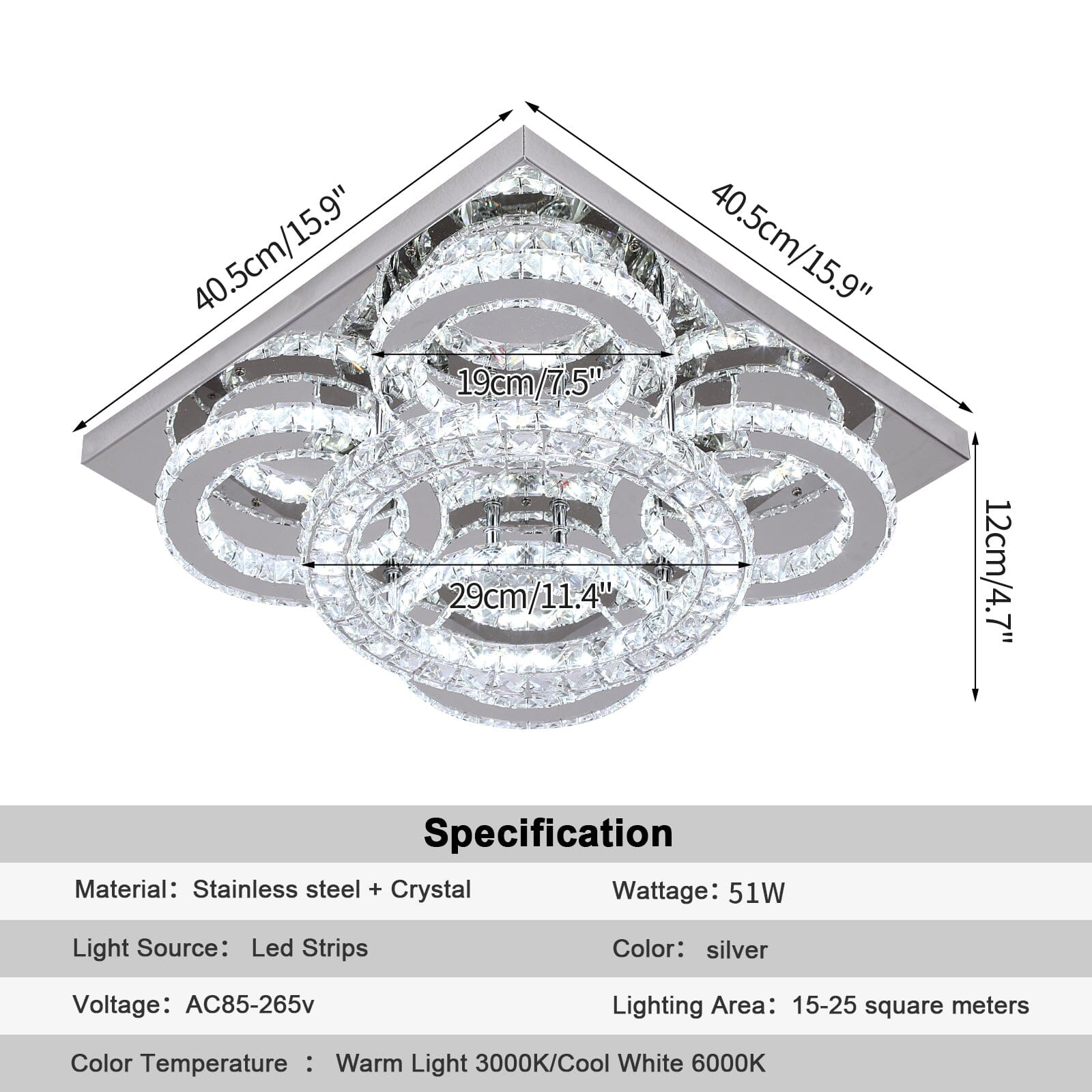 Aurora Five Ring Crystal Chandelier With Remote Control LED