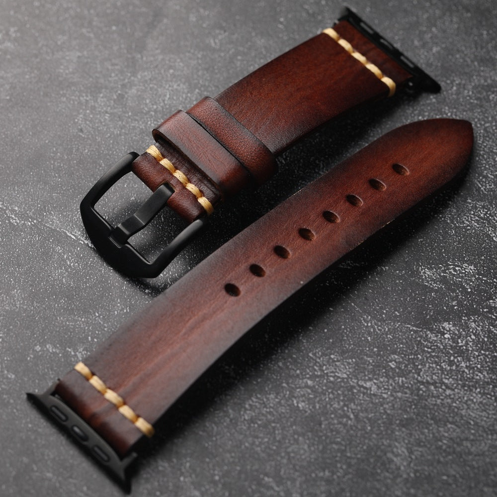 Montre Kepler Premium avec bracelet en cuir pleine fleur cousu main pour Apple Watch