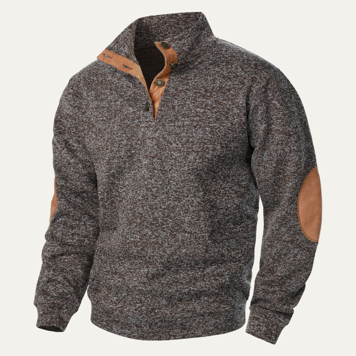 Astra Button-Detail Knit Sweater With Stand Collar Long Sleeves