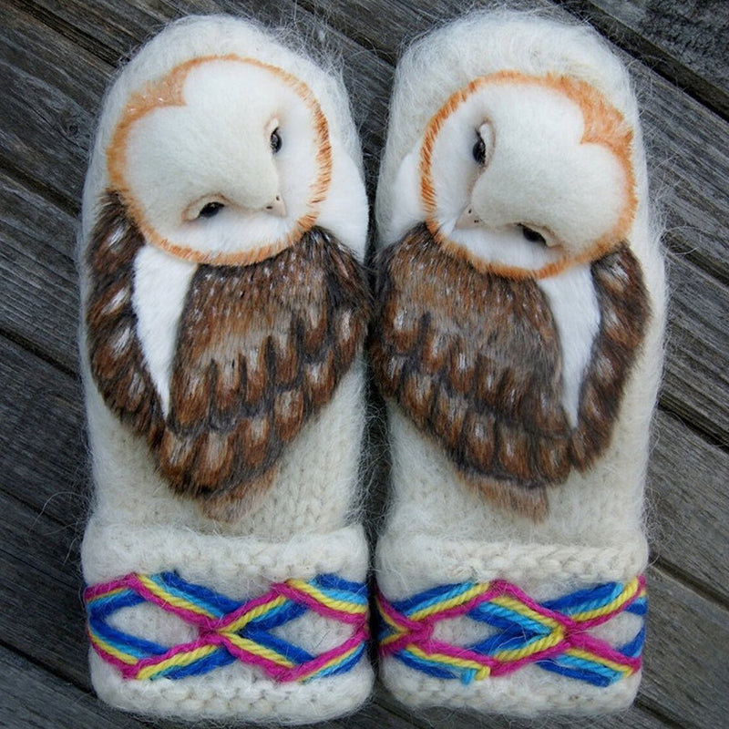 Nordic Owls Motif Wool Mittens For Winter Warmth And Everyday Wear