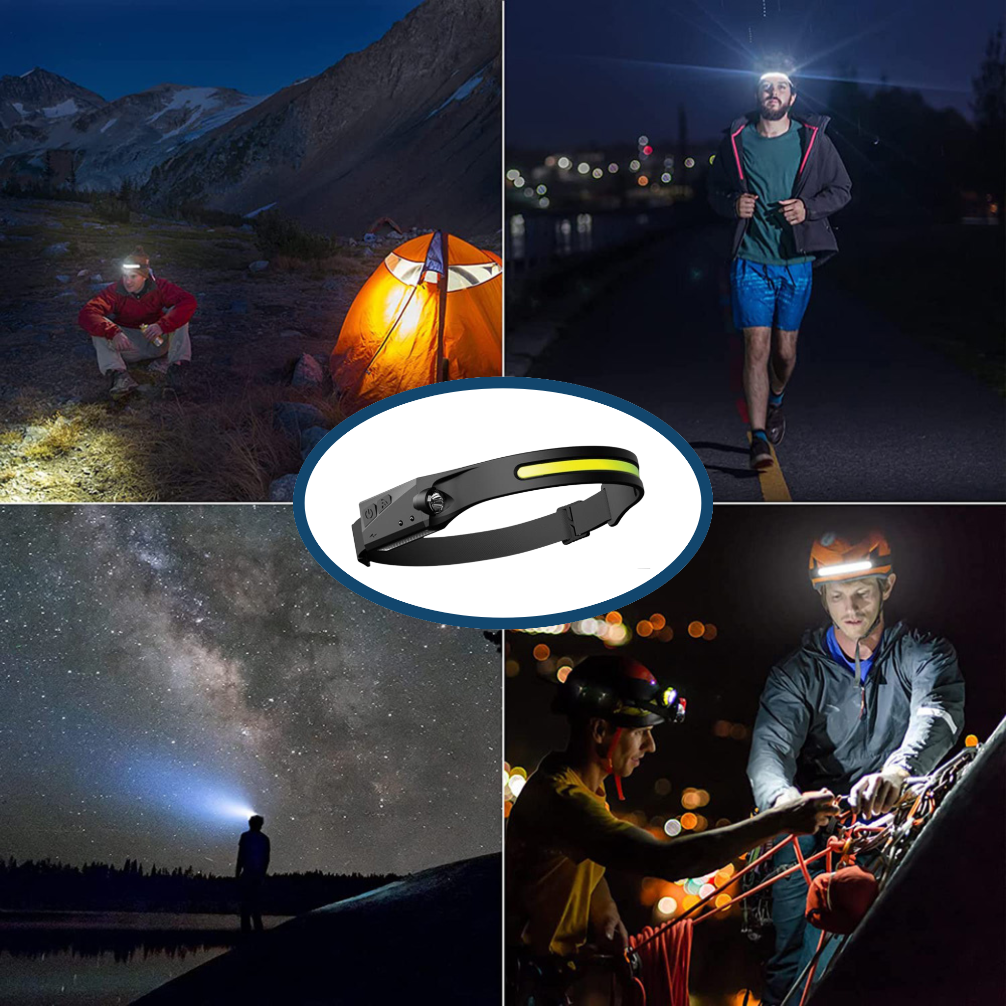 NovaLume Headlamp With COB LED, USB Battery And Sensor For Any Activity