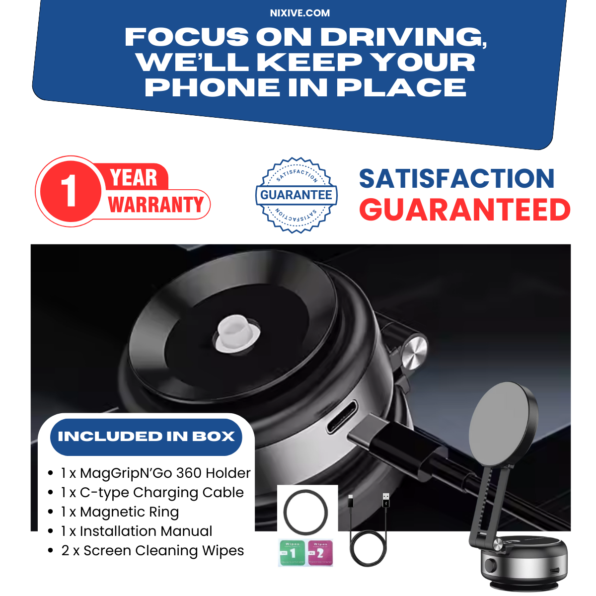 GripNova 360 Phone Mount With Strong Suction For Fast Secure Positioning