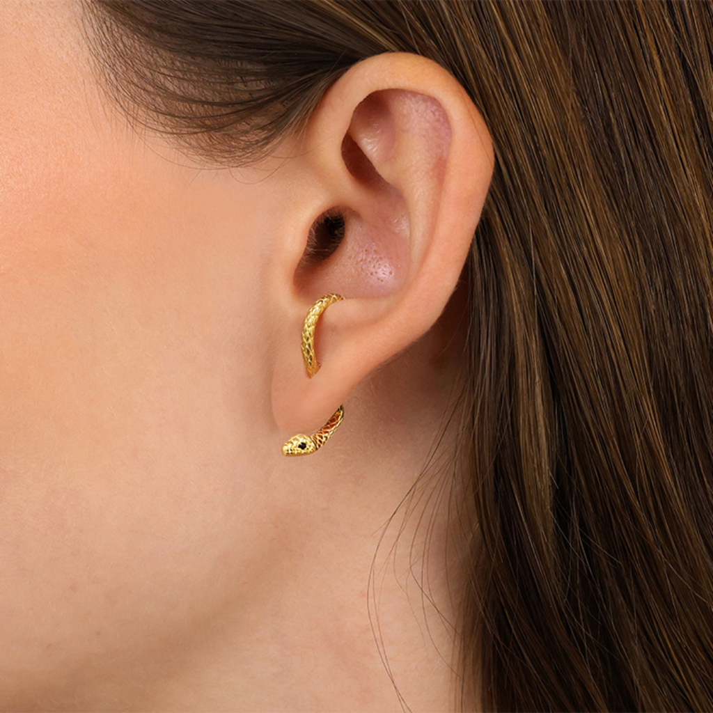 Aura Snake Ear Wrap Earrings Adjustable For Any Ear In Gold-Plated Or Sterling Silver
