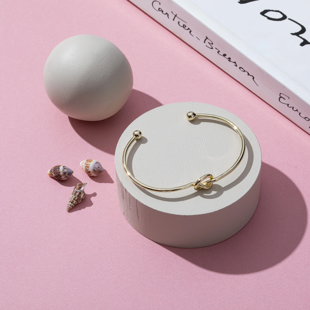 Adjustable Bangle With Love Knot Accent For Everyday Wear Plus Layering