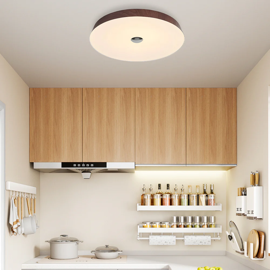 Lámpara de techo LED redonda LumaVista con vetas de madera natural