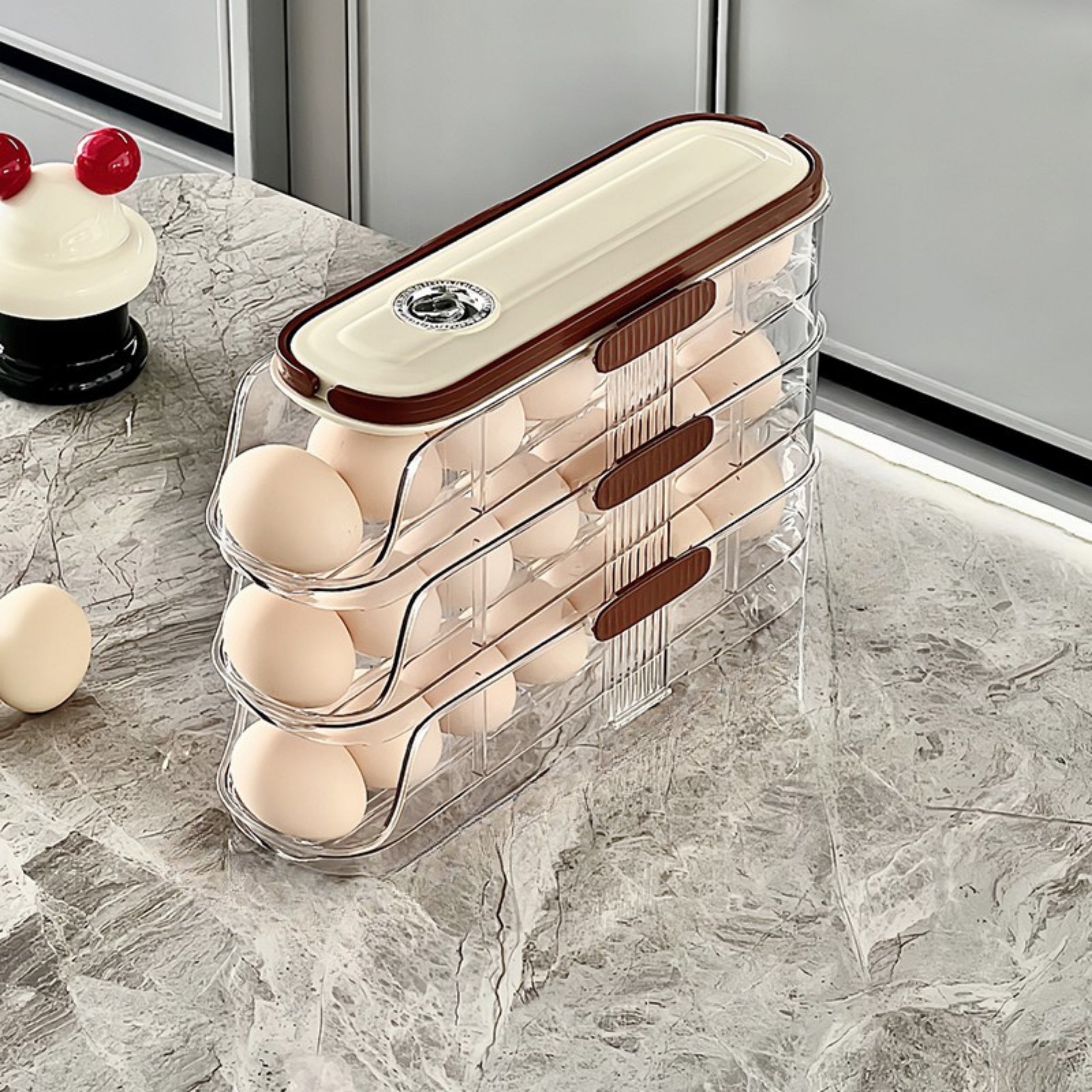 حامل بيض أوتوماتيكي دوار EggFlow للثلاجة مع باب جانبي نحيف