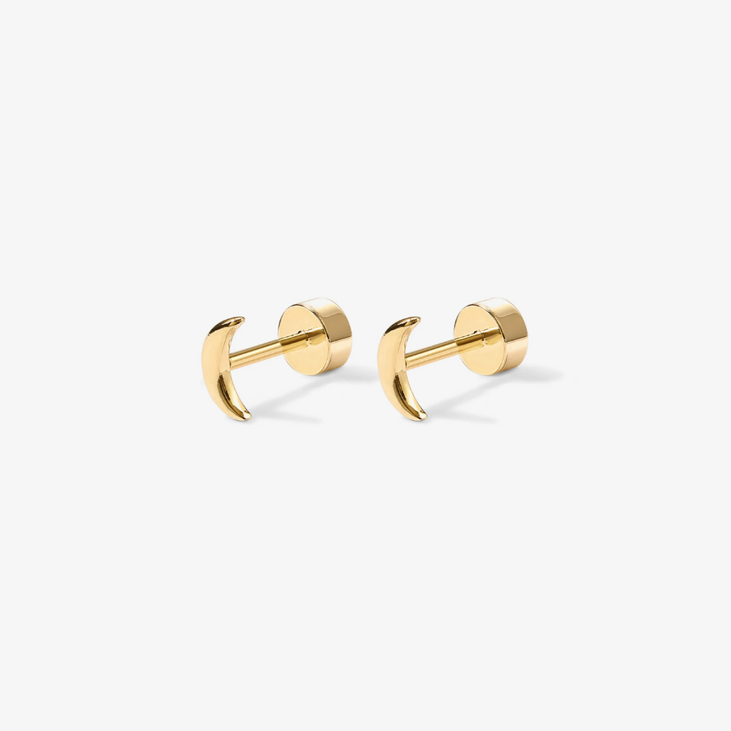 Crescent Moon Stud Earrings With Screw Back Closure