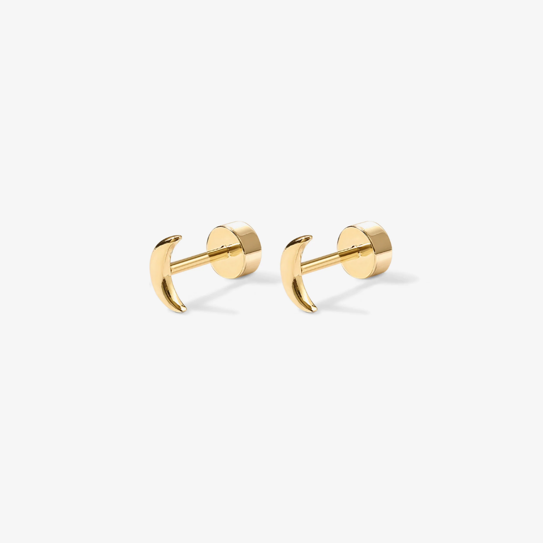 Crescent Moon Stud Earrings With Screw Back Closure