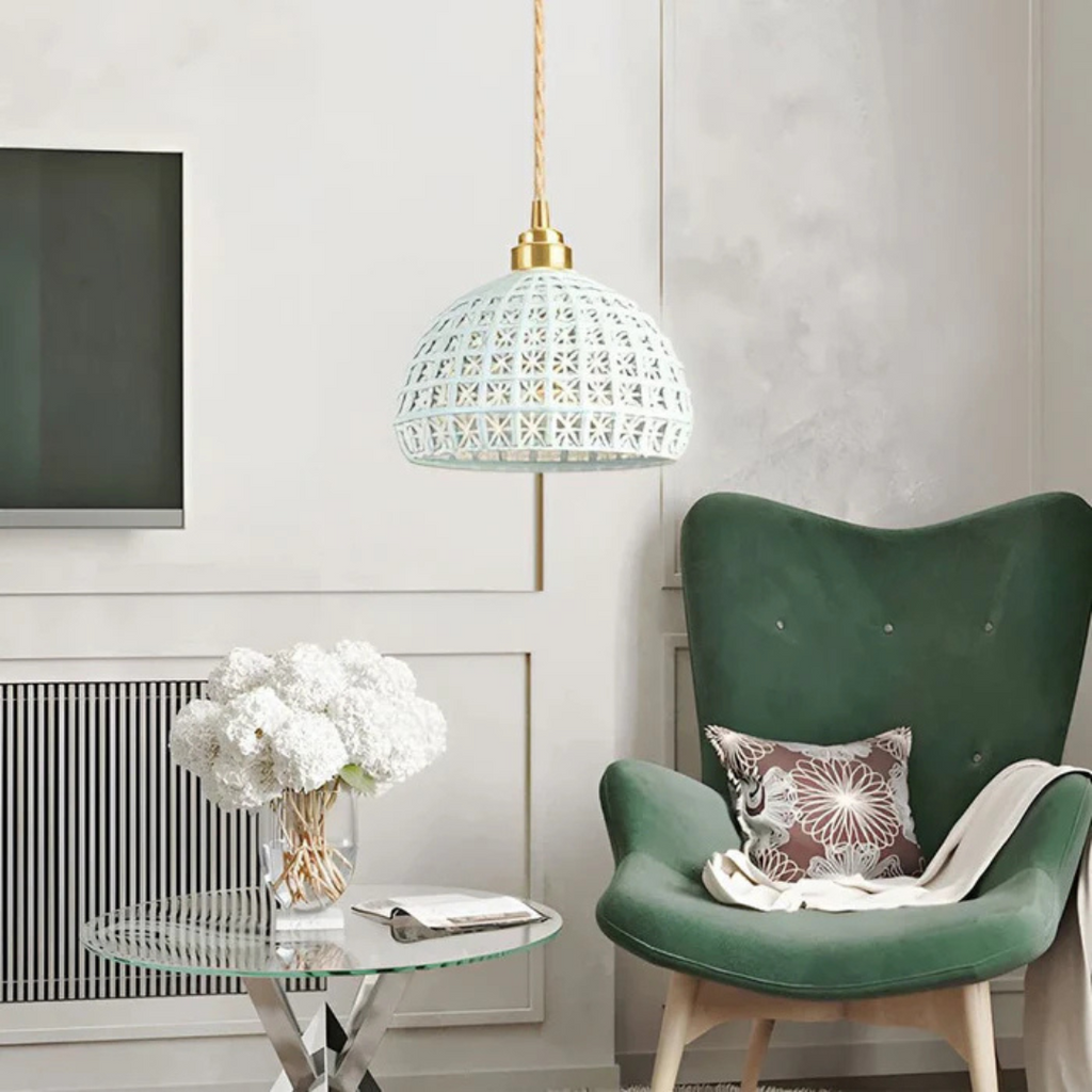 Nexis Ceramic Pendant Light With Copper Accents For Dining And Living Rooms