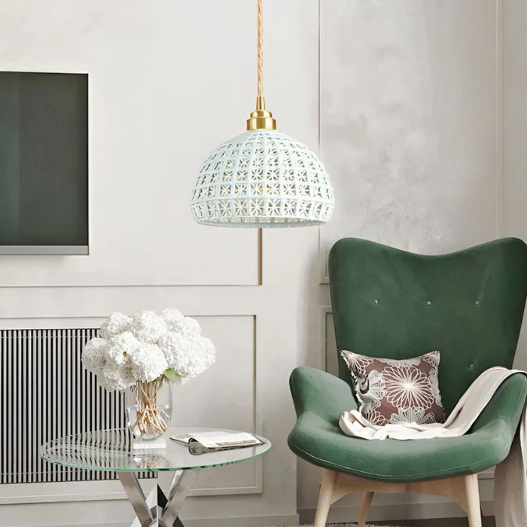 Nexis Ceramic Pendant Light With Copper Accents For Dining And Living Rooms