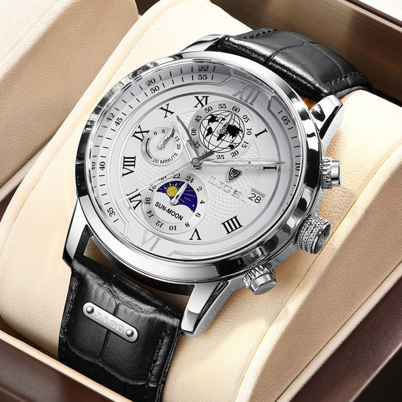 Klasické chronografové hodinky pro muže, elegantní a zároveň funkční luxusní náramkové hodinky