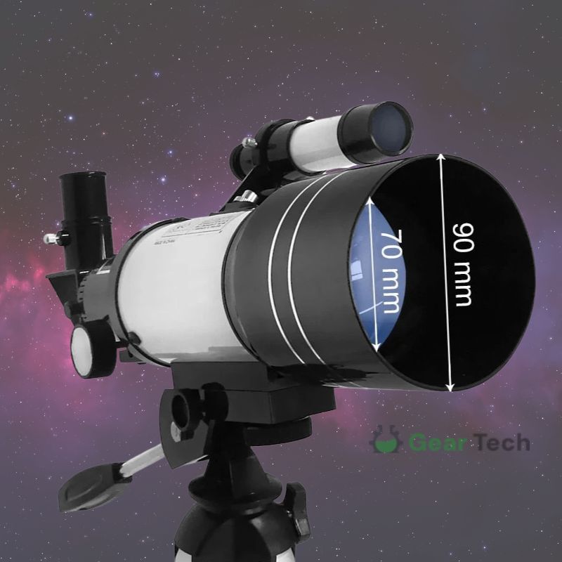 70 mm-es nyílású távcső 300 mm-es fókusztávolsággal, könnyű csillagászathoz és természetmegfigyeléshez