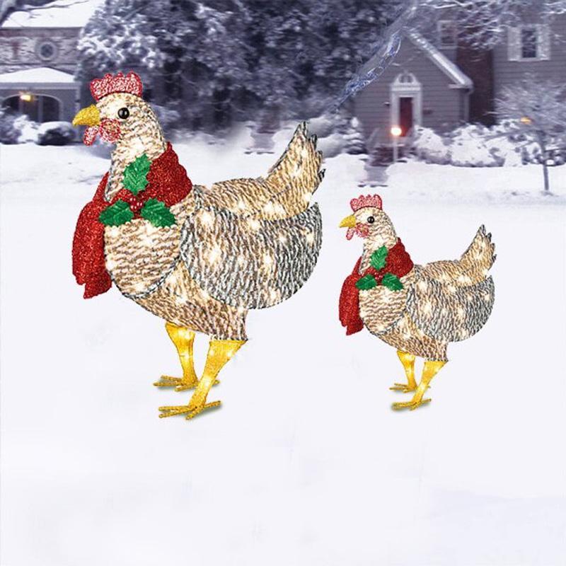 Cheerful Scarf-Wearing Chicken Christmas Ornament For Yard And Garden