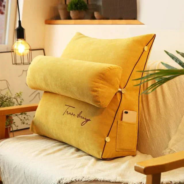 Angled Lumbar Support Cushion With Neck Roll For Reading Or Working Where You Sit Or Lie