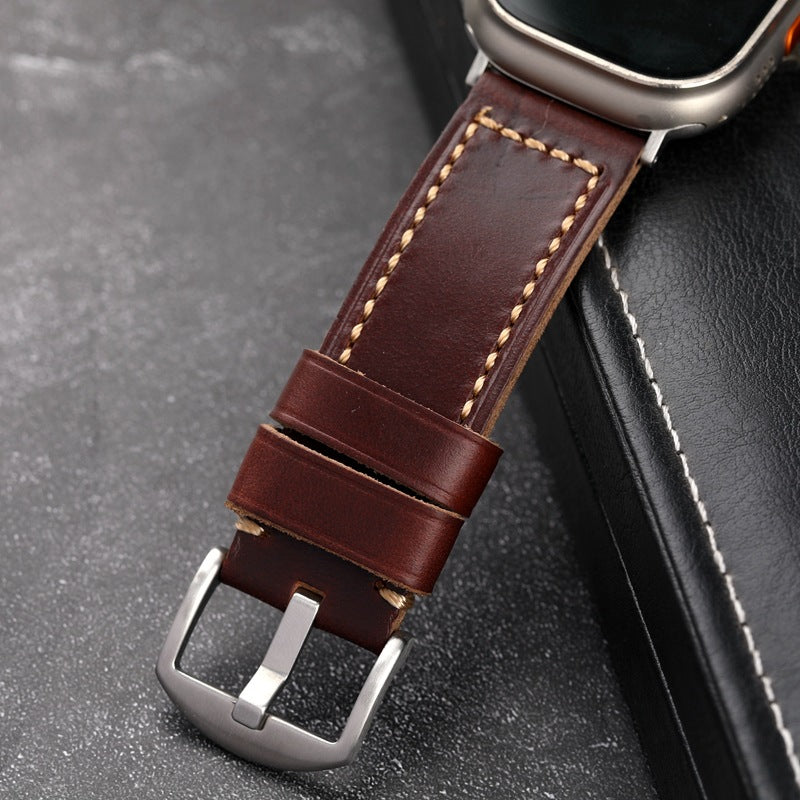 سوار جلد بني أحمر عتيق لجميع موديلات Apple Watch