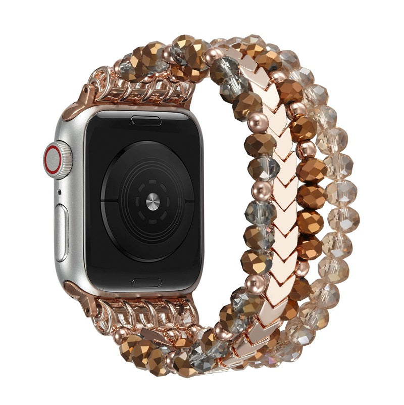Elastisches Stretch-Perlen-Metall-Gliederarmband für Apple Watch