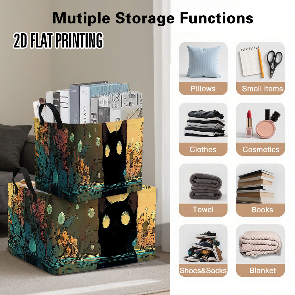 Catbox Rectangular Storage Basket With Minimalist Black Cat Design