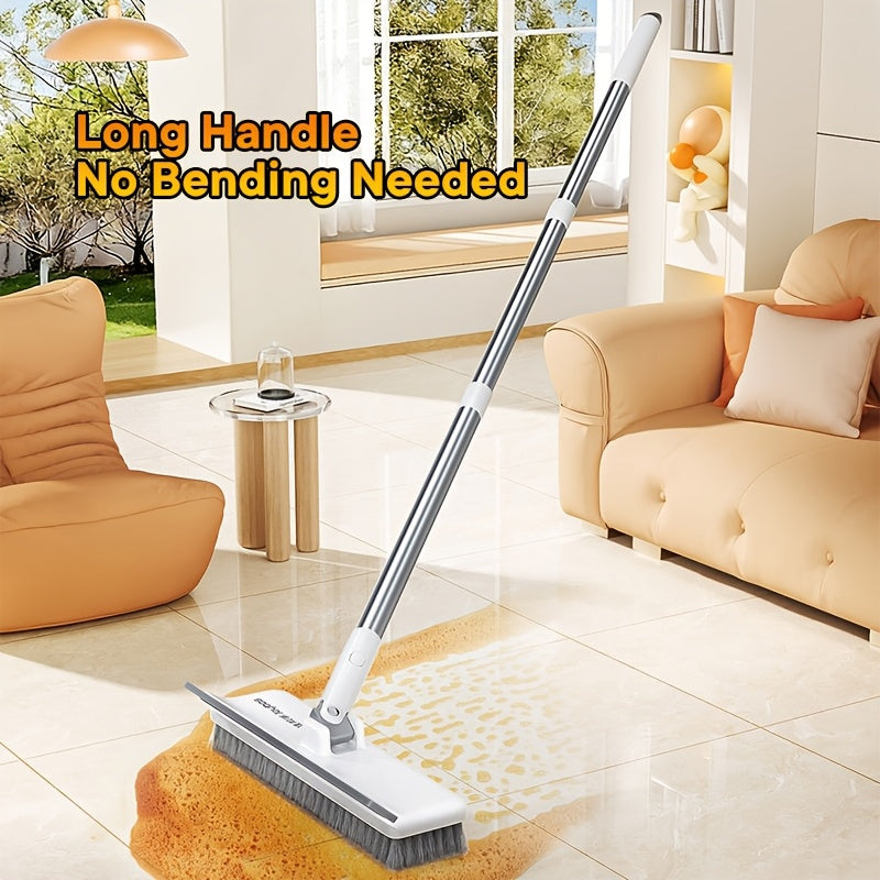 ScrubForce Rotating Floor Brush With Long Handle And Scraper Edge