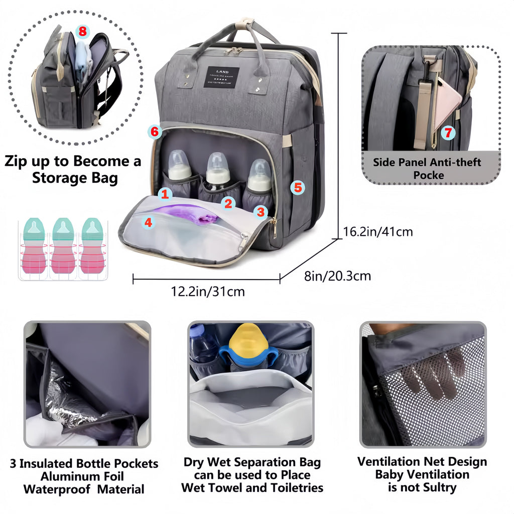 Diaper Bag With Built-In Portable Sleep Surface For Busy Parents On The Move