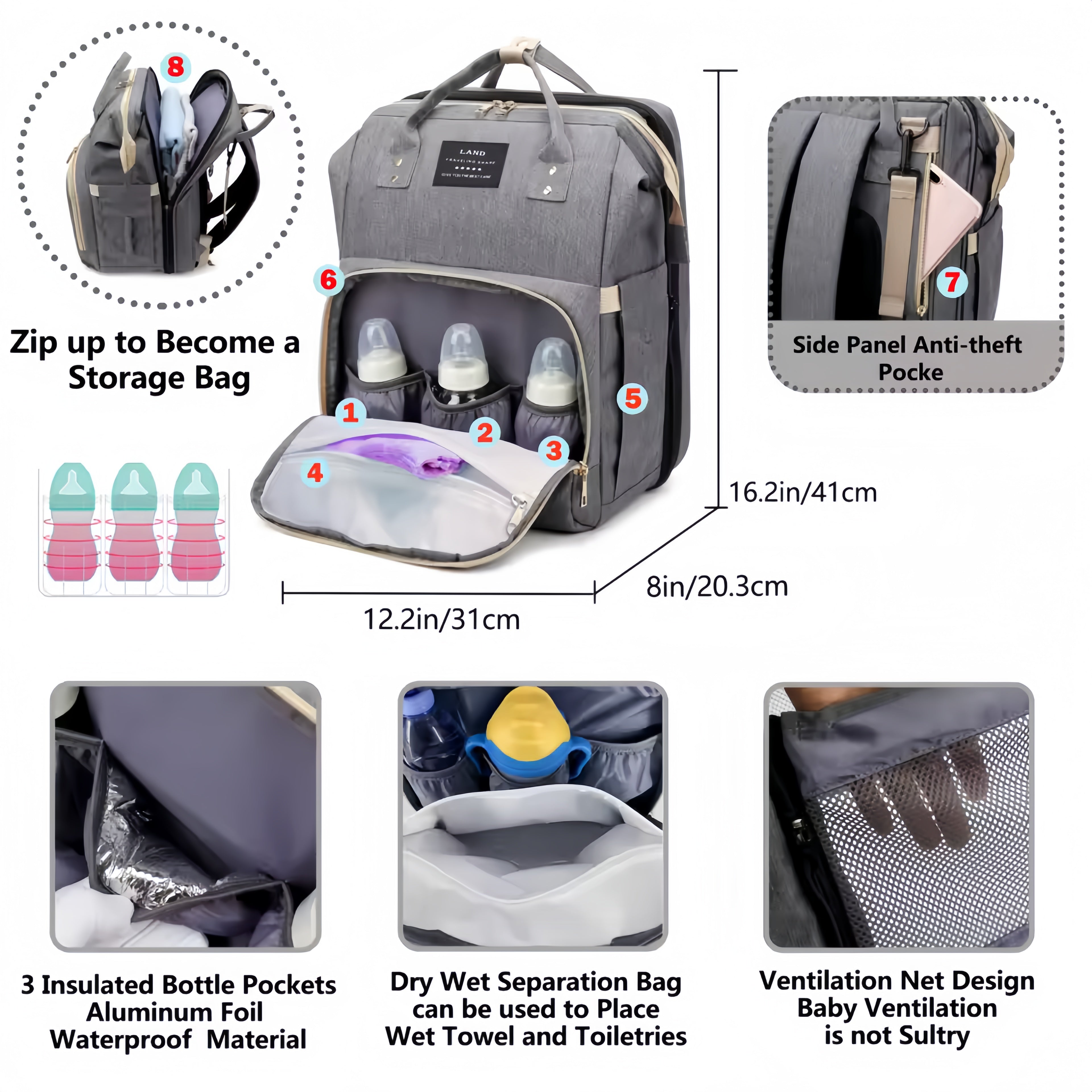 Diaper Bag With Built-In Portable Sleep Surface For Busy Parents On The Move