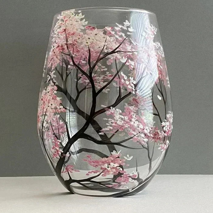 Hand Painted Four Seasons Tree Wine Glasses | Unique Art