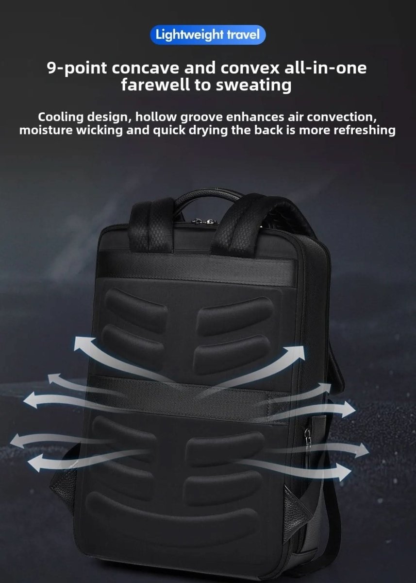 Elegant Black Leather Backpack With USB Port For 15.6-Inch Laptop