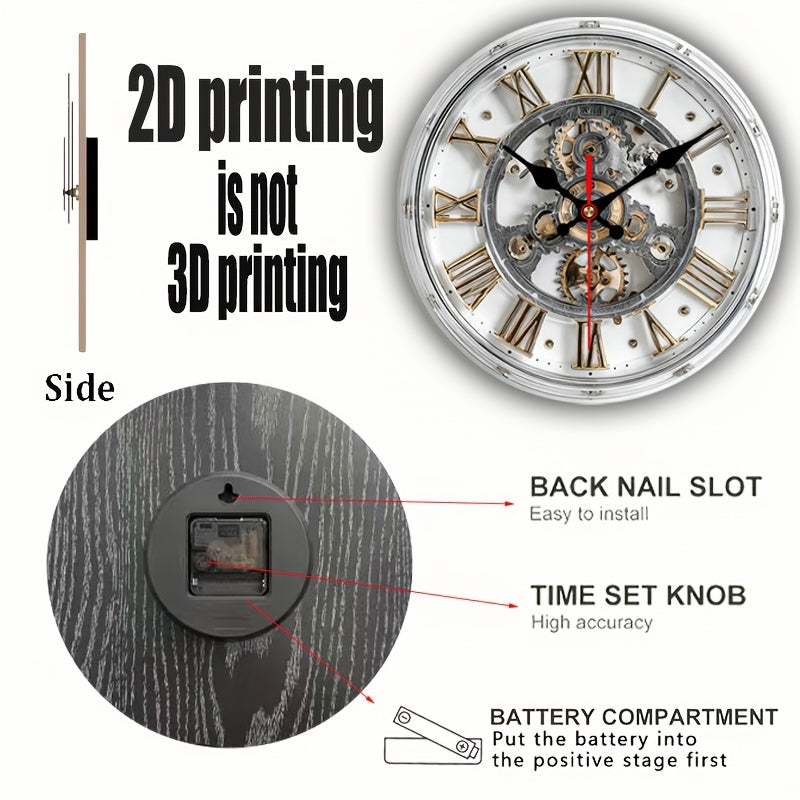 Gearwood Clock Vintage -mekaaninen seinäkello, 2D-hammaspyöräkuvio | Atiets