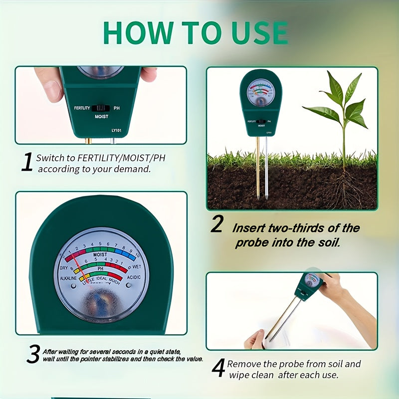 Soiltrio Tester del Terreno 3 in 1 per Umidità, Fertilità e pH