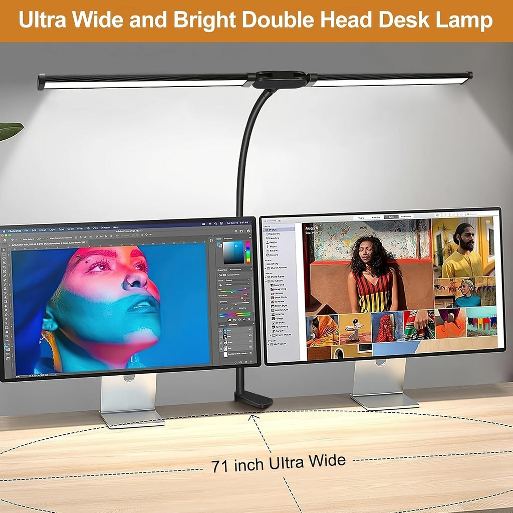 Lampka biurkowa LED GlowNest z podwójną głowicą, zasilana przez USB, z elastyczną szyjką typu gęsia szyja