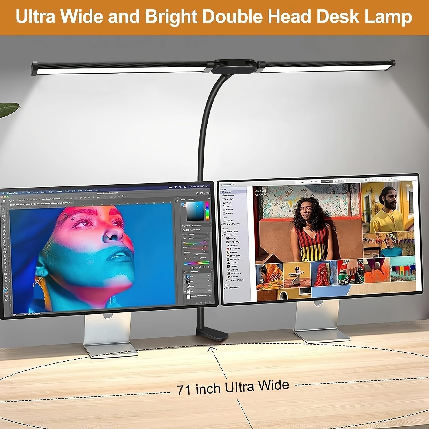 Lampka biurkowa LED GlowNest z podwójną głowicą, zasilana przez USB, z elastyczną szyjką typu gęsia szyja