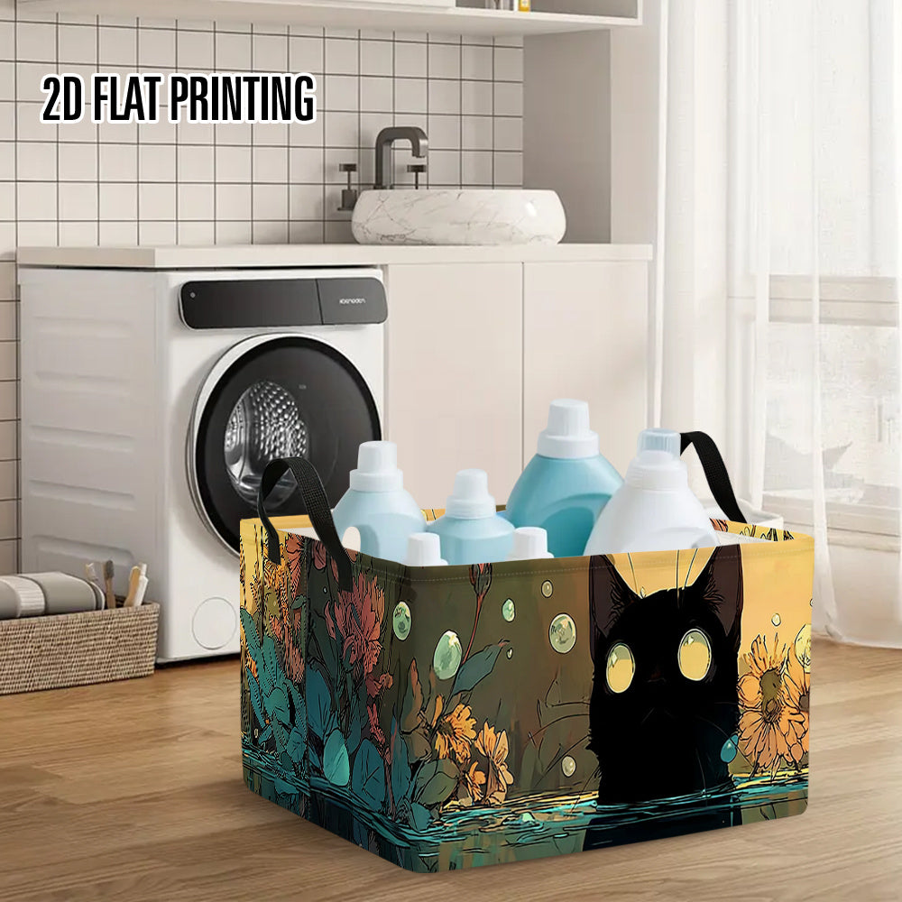 Catbox Rectangular Storage Basket With Minimalist Black Cat Design