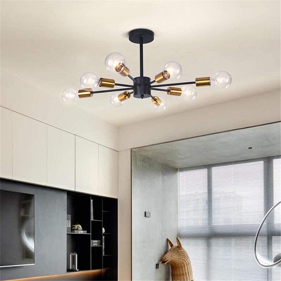 Candeeiro de Teto Aster Orbit em Vidro e Ferro com Oito LEDs Reguláveis