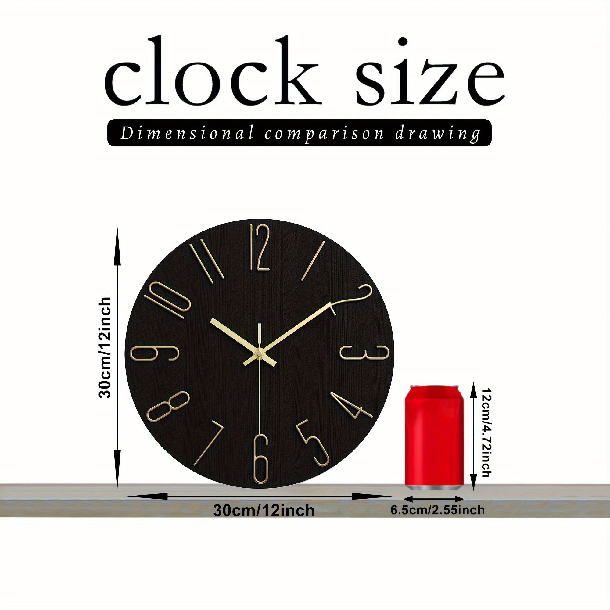 Luminair Runde Wanduhr, randloses minimalistisches Design in Schwarz und Gold