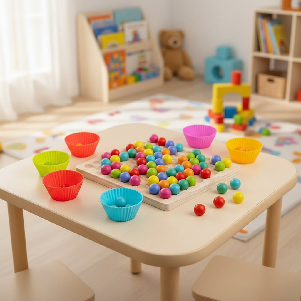 HueCraft Montessori Holzperlen-Sortierspiel für Vorschulkinder Farb- und Zählspaß
