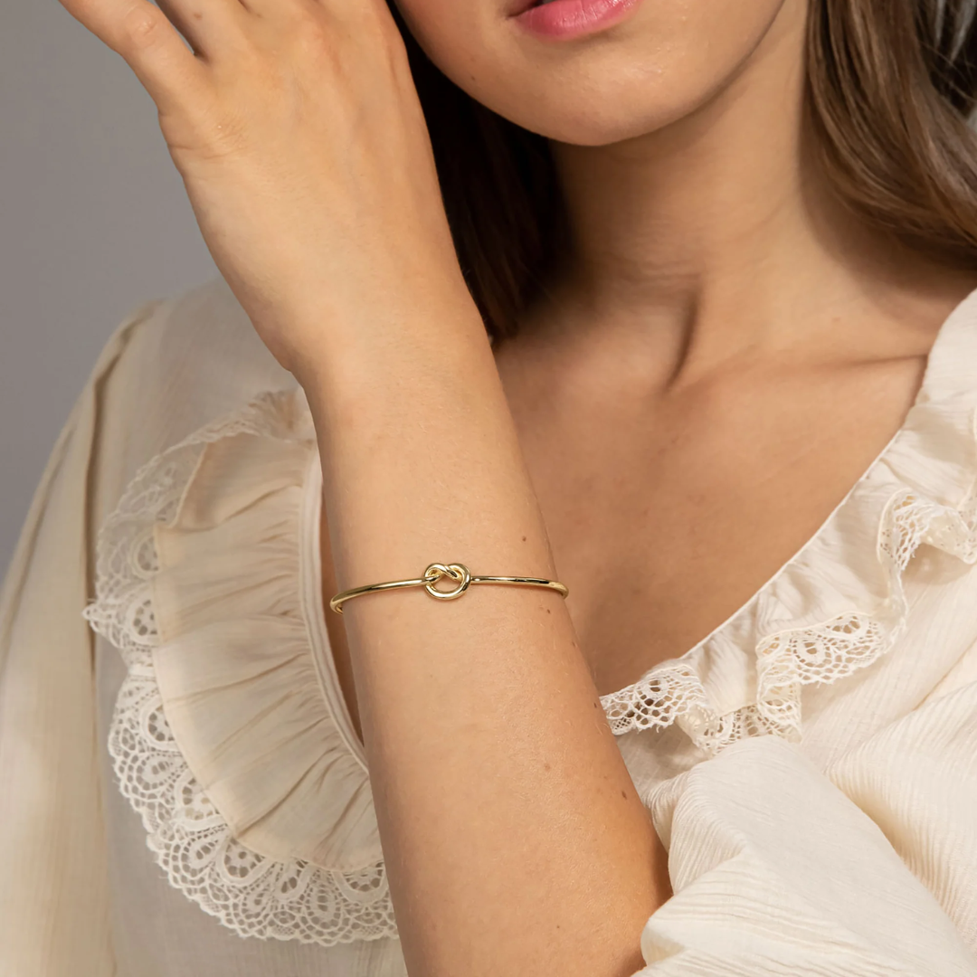 Adjustable Bangle With Love Knot Accent For Everyday Wear Plus Layering