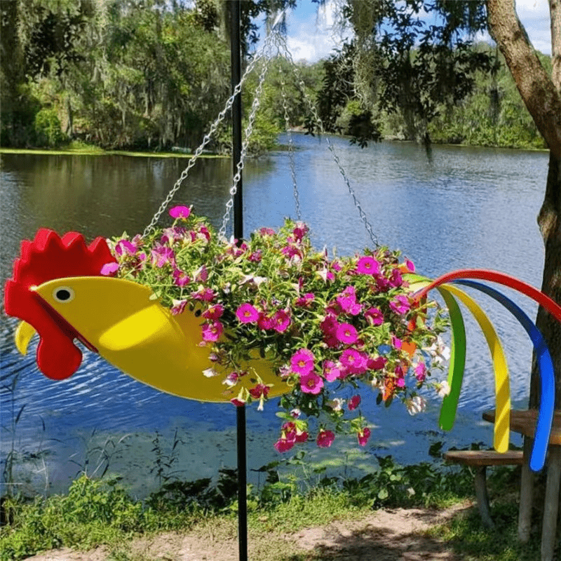 Colorful Chicken Design Hanging Plant Bowl For Gardeners