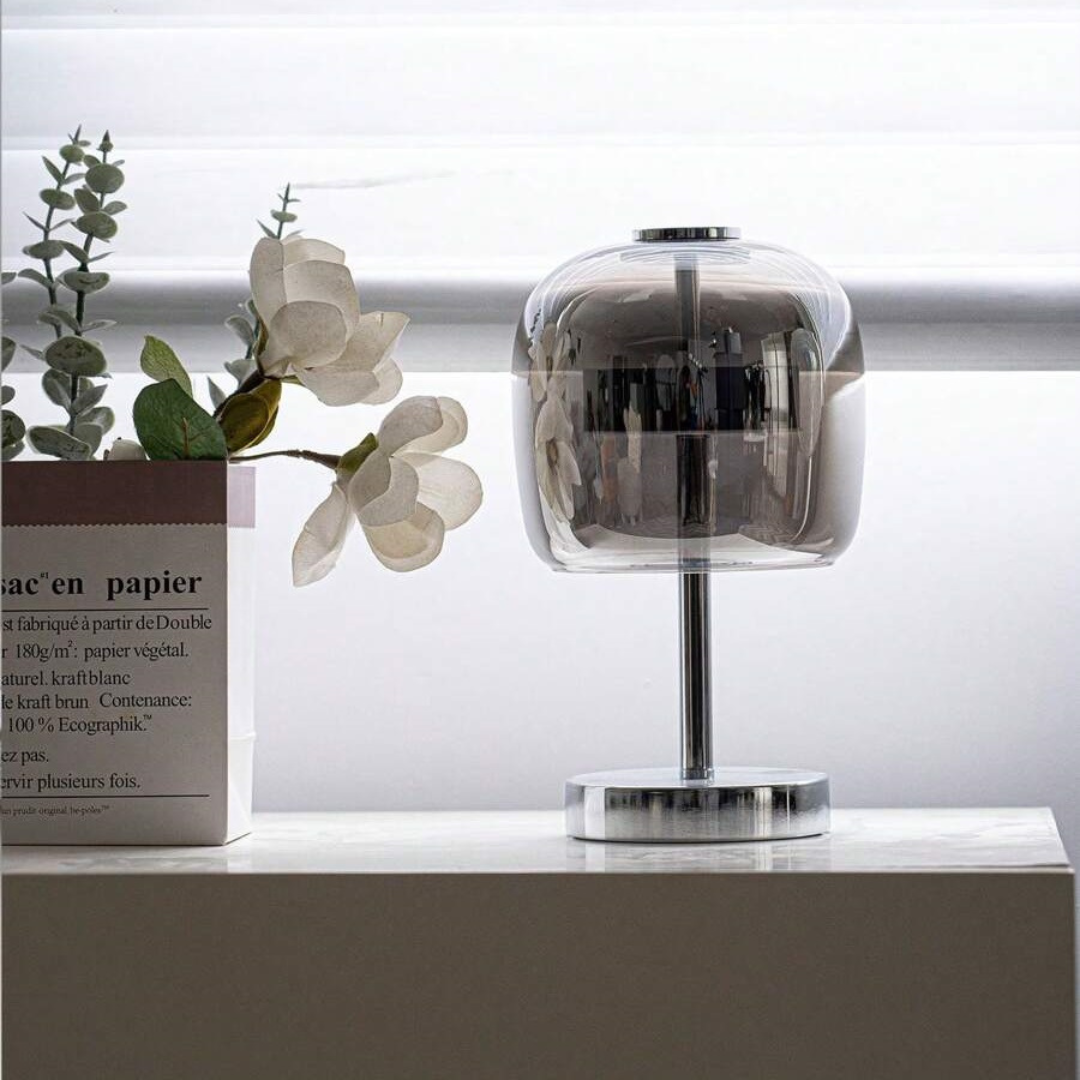 LumaArc Table Lamp With Dimmable LED Glass Shade and Metal Base