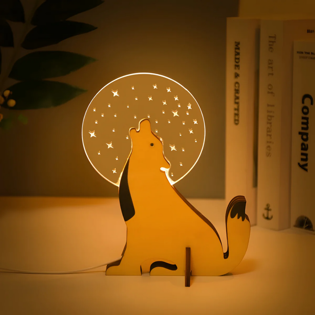 LumaCrest puu- ja akryylinen LED-yövalo makuuhuoneeseen