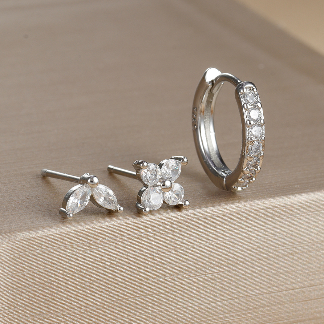 Floral Earrings Set With One Small Hoop And Tulip Stud Petal Stud